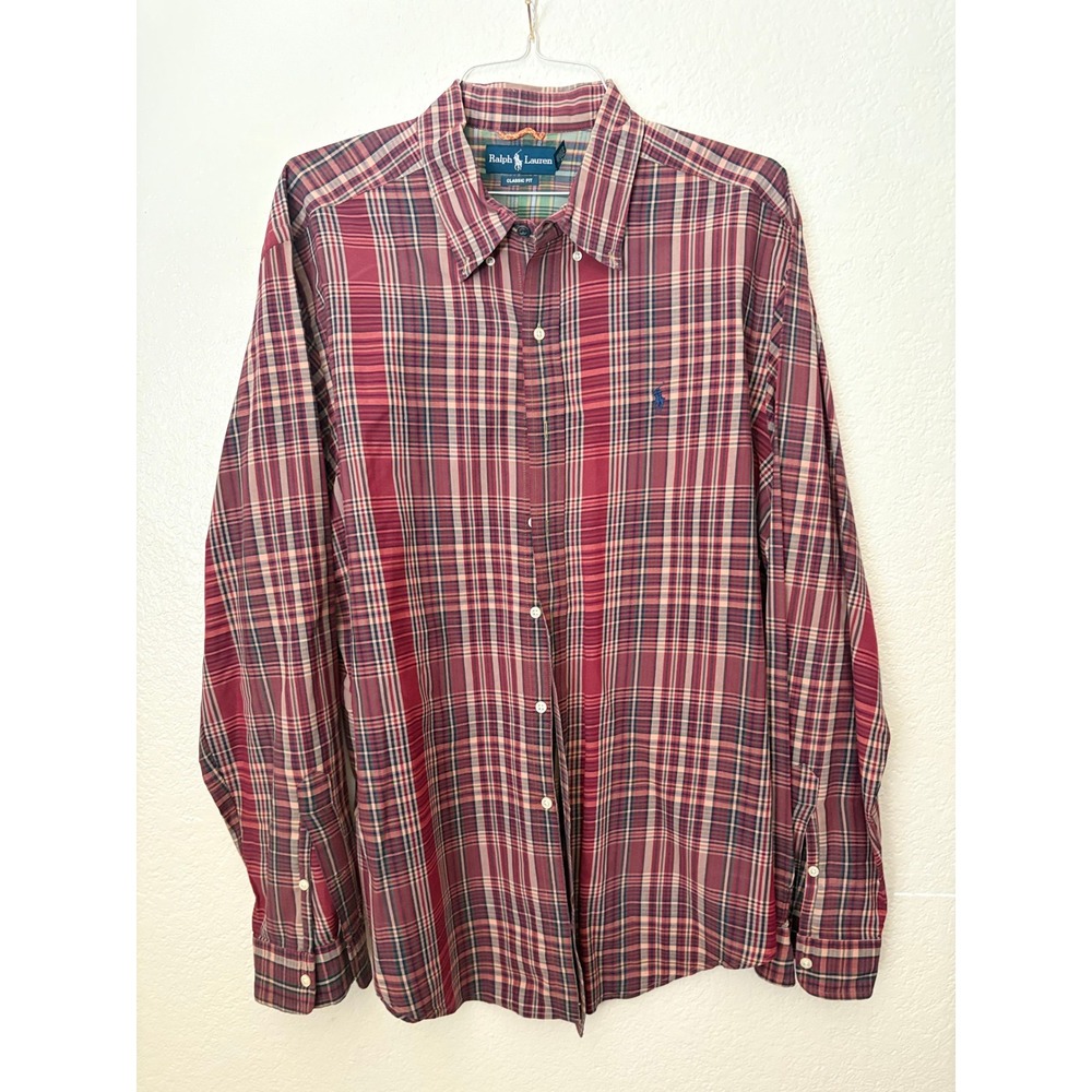 Ralph Lauren Classic Fit Plaid Long Sleeve Button Down Shirt Preppy Holiday Pony